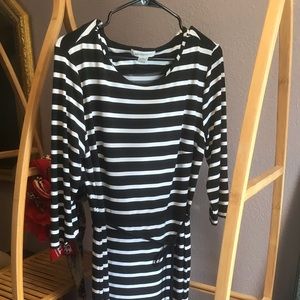 Liz Claiborne Black White Pink Striped Dress